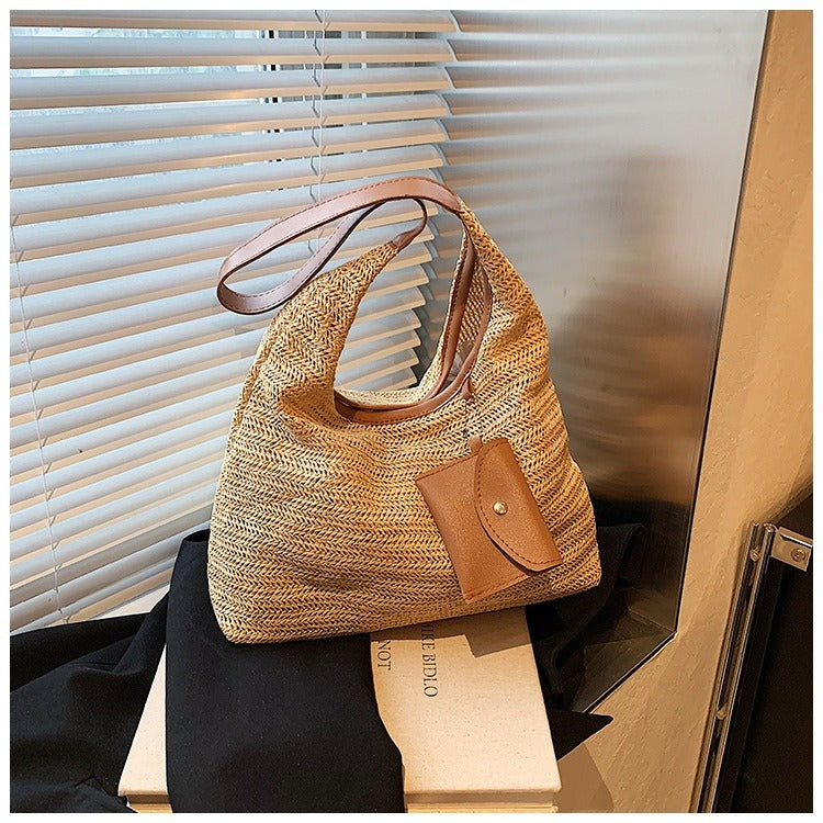 Shopper-Tasche aus gewebtem Raffiabast für Damen mit Geldbeutel-Detail - Martina