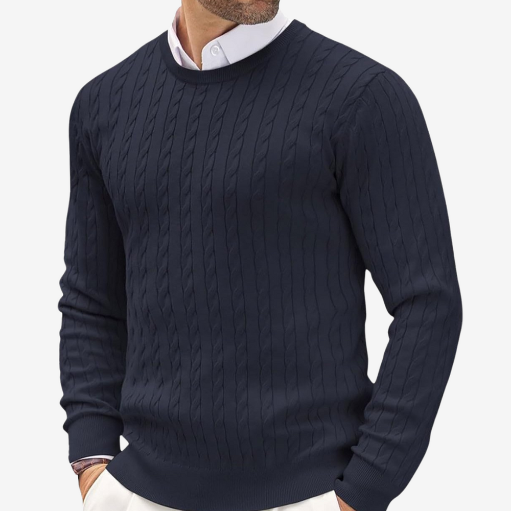 Florian | Herren Frühling Rundhals Strickpullover mit Zopfmuster
