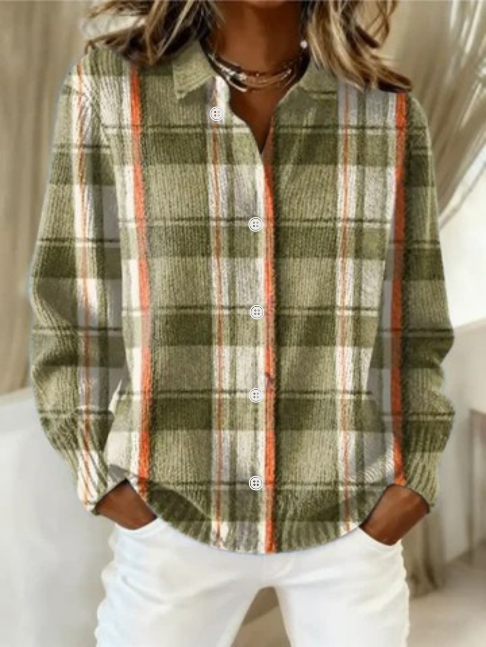 Paula | Damen Hoodie Shirt kariert stilvoll elegant