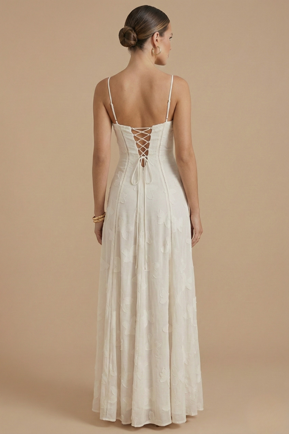 Damen Maxikleid mit Blumenmuster, Spaghettiträgern und taillierter Passform