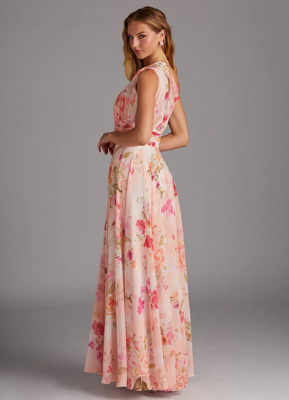 Brautjungfernkleid aus Chiffon mit Blumenmuster