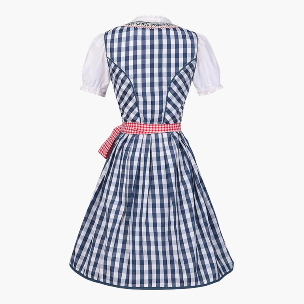 Dirndl Damen Blau Kariert mit Schürze und Bluse - Anna