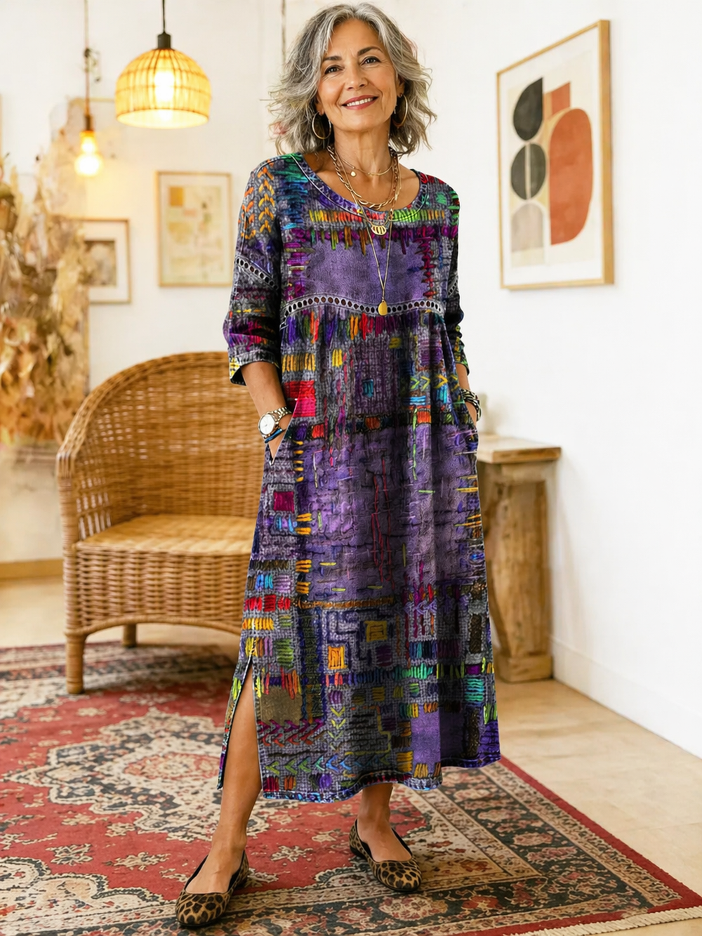 Manuela | Denim-Kleid mit ethnischem Patchwork