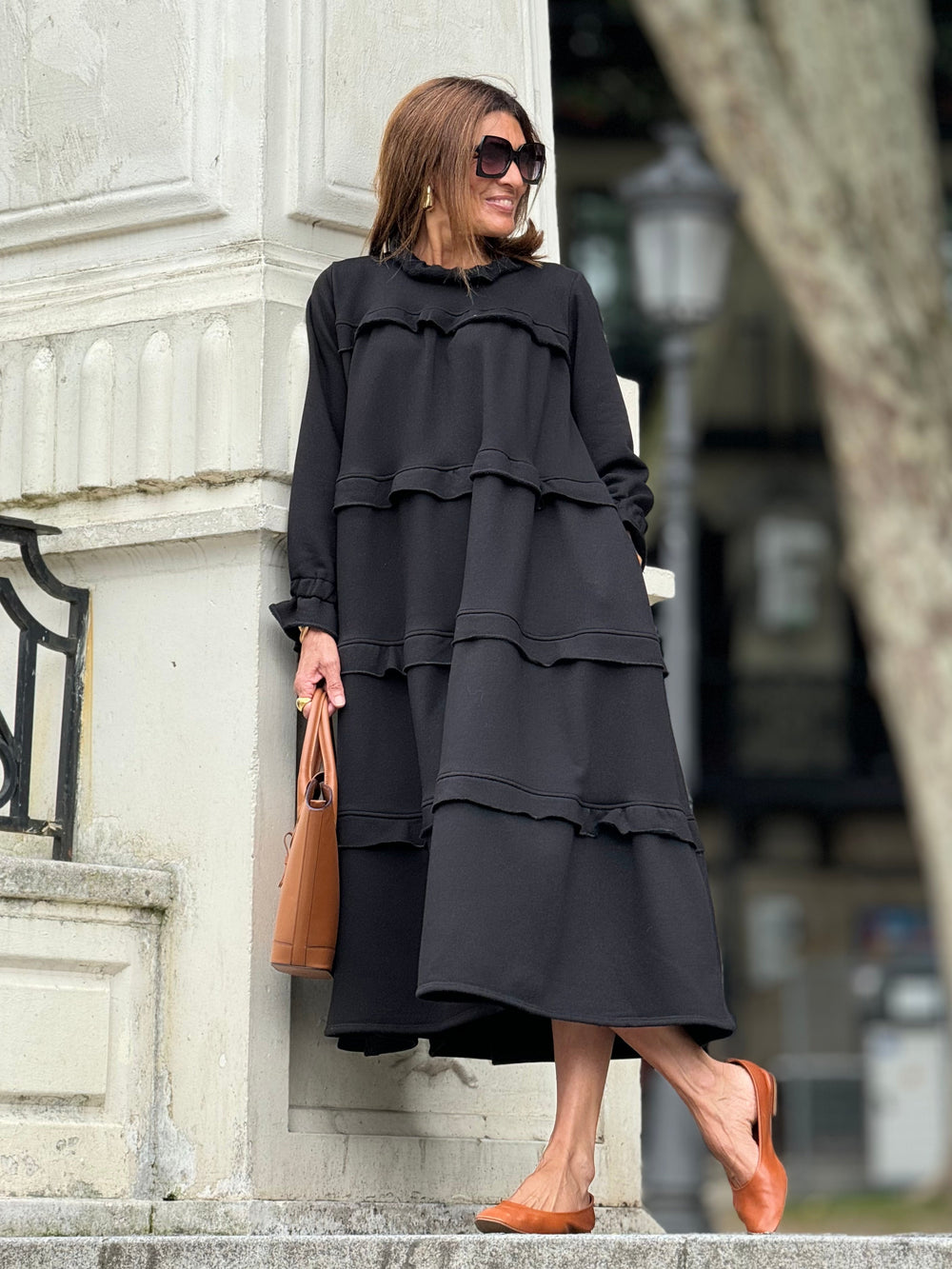 Damenkleid aus ägyptischer Baumwolle, schwarz