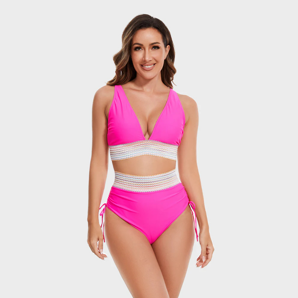 Damen hochgeschnittenes Bikini Set mit Bauchkontrolle