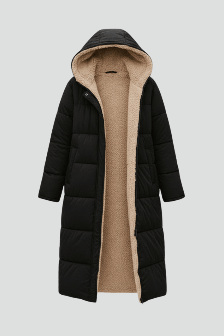 Damen lange Pufferjacke mit Kapuze