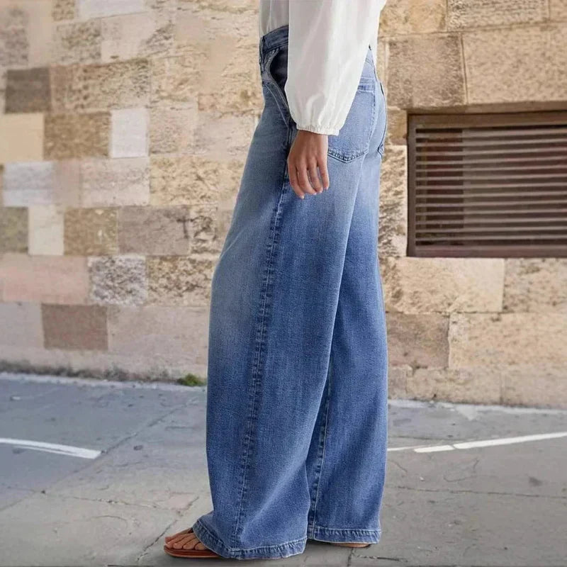 Damen High Waist Weitbein Jeans