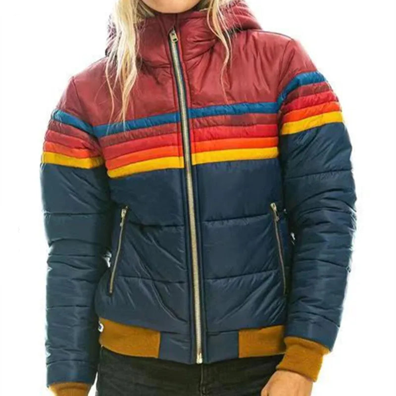 Damen Retro Pufferjacke mit Kapuze