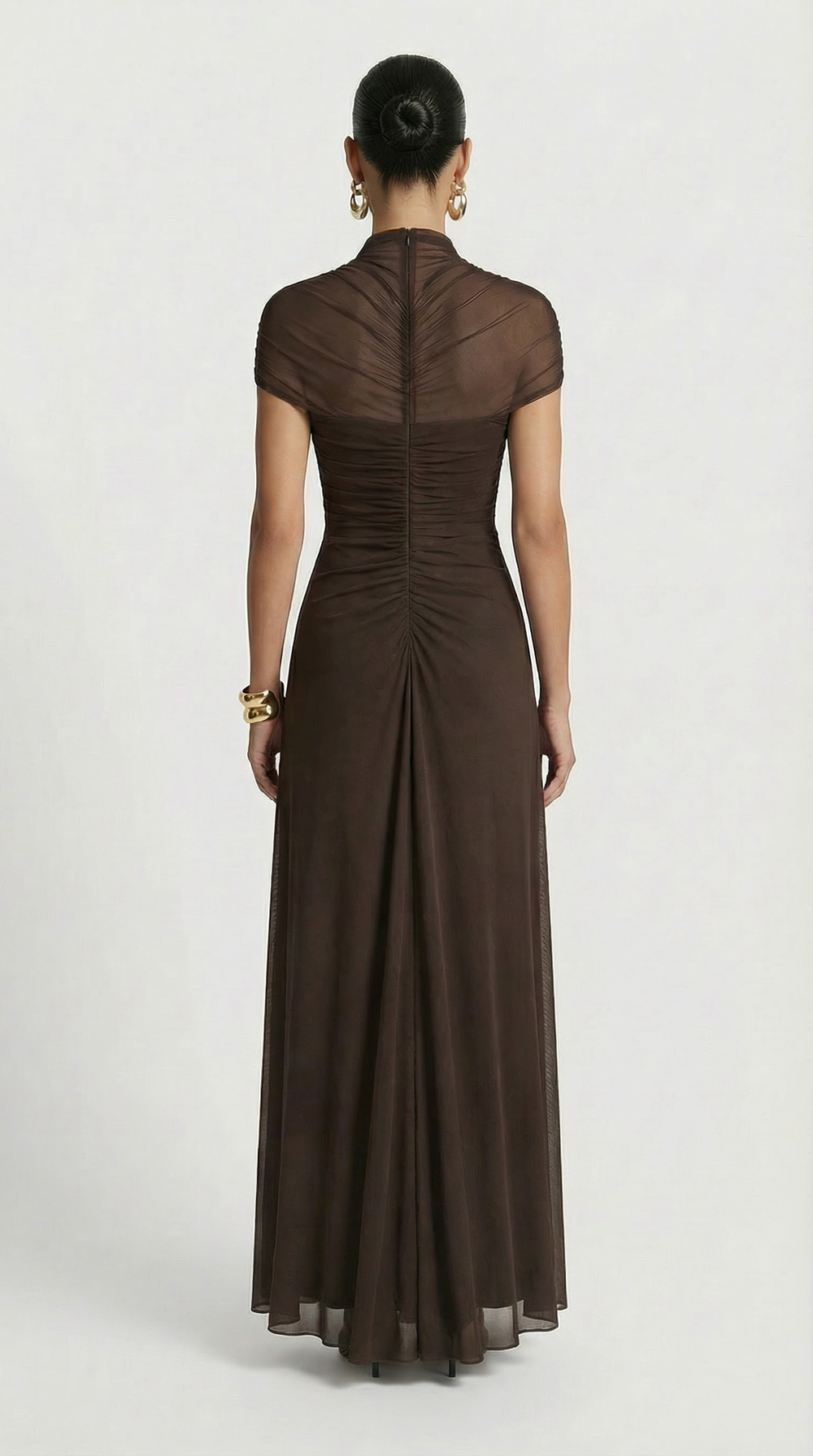 Damen gerafftes Mesh Maxikleid mit Cut-Outs