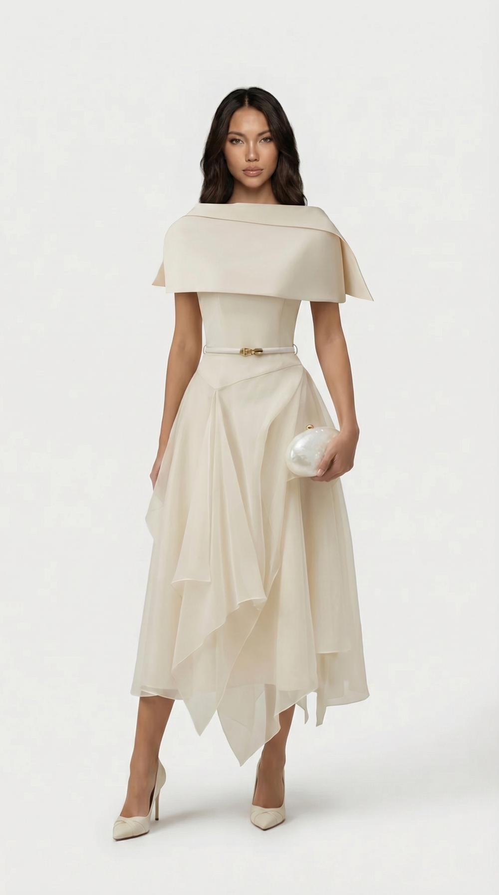 Rückenfreies Kleid aus Gaze-Umhang
