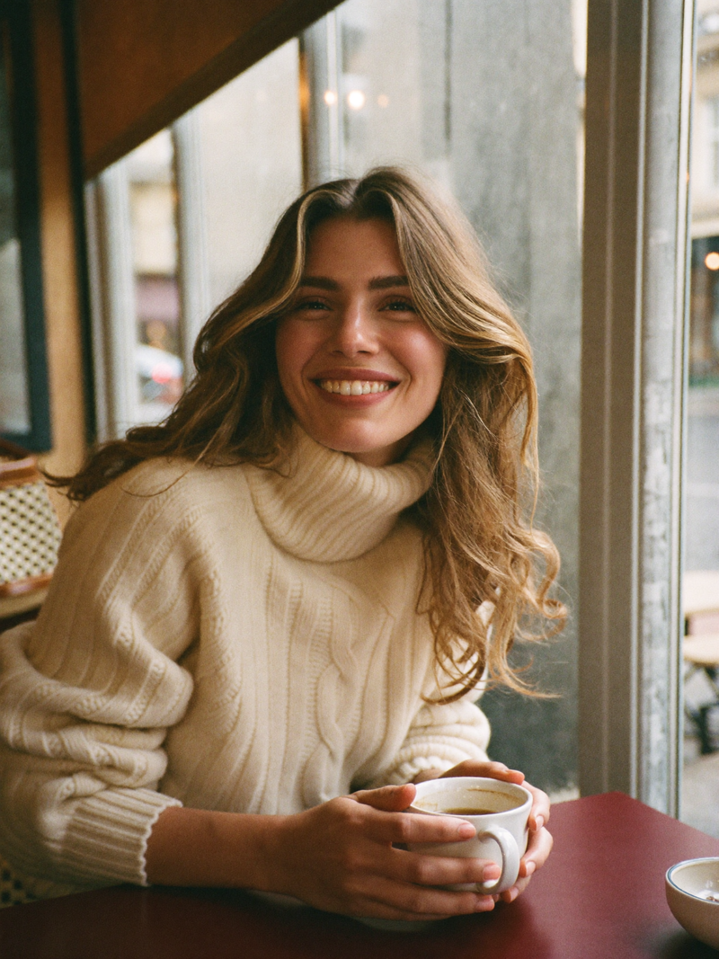 Lookbook Herbst - Zopfstrick Pullover im Cafe