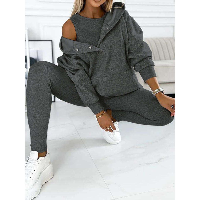 Damen 3-teiliges Loungewear-Set Hoodie