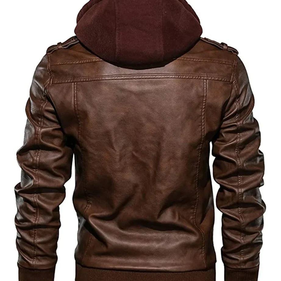 Prio | Stilvolle Premium Leder-Winter-Jacke mit Kapuze