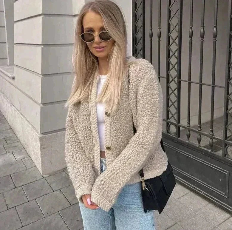 Damen Teddy Weste mit Knöpfen warm und kuschelig