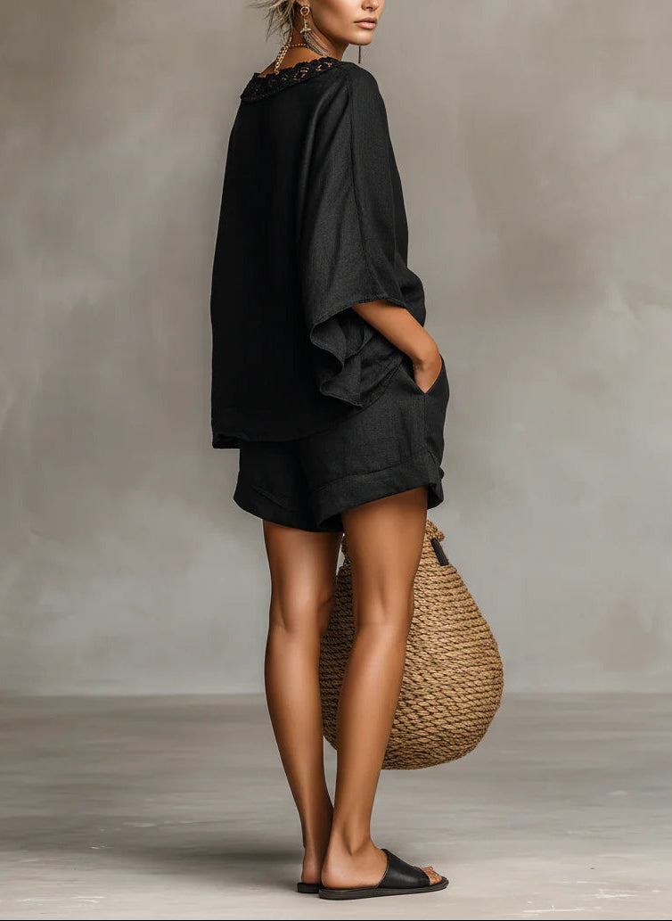 Wiebke | Bluse & Shorts-Set mit U-Boot-Ausschnitt