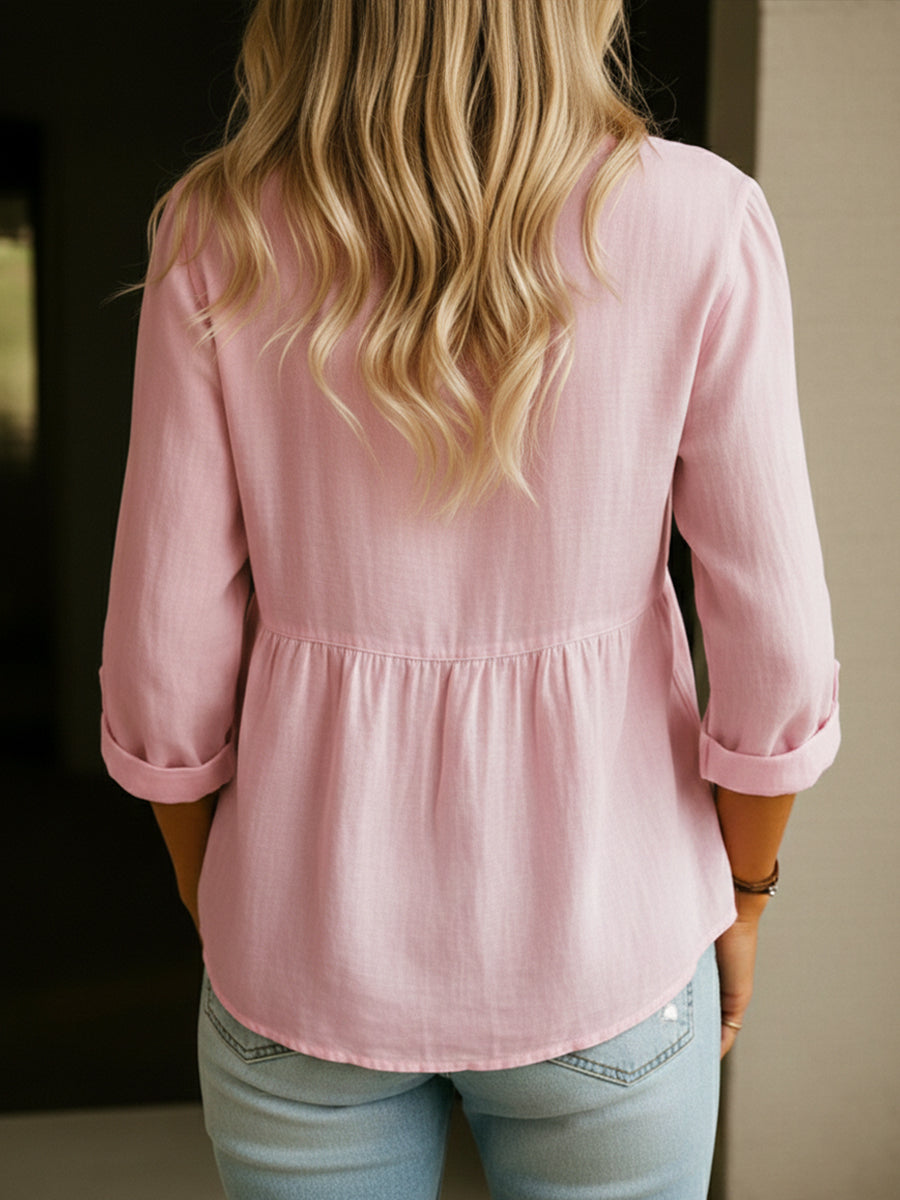 Elinna - V-Ausschnitt-Shirt mit Knopfleiste
