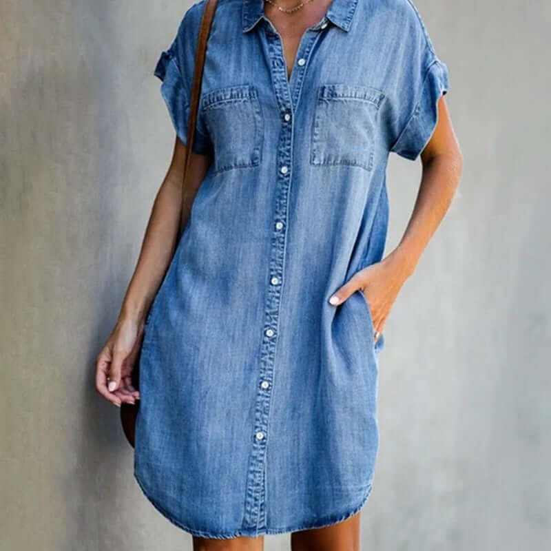 Shirtkleid Damen Denim Knopfverschluss