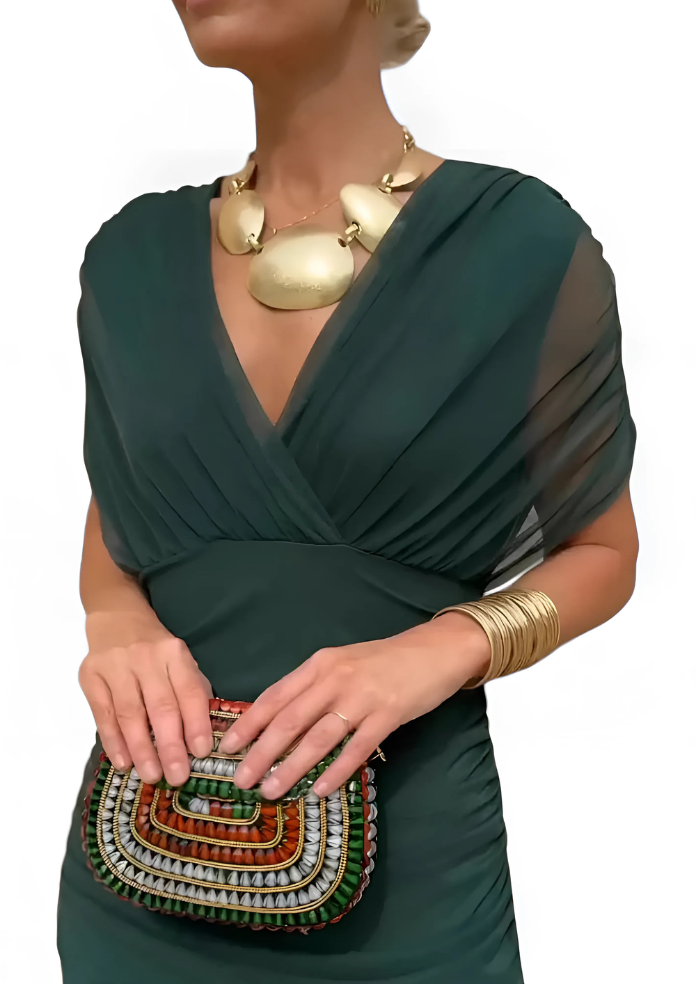Aure Maxikleid mit Fantasie-Blumenmuster und V-Ausschnitt | Grün