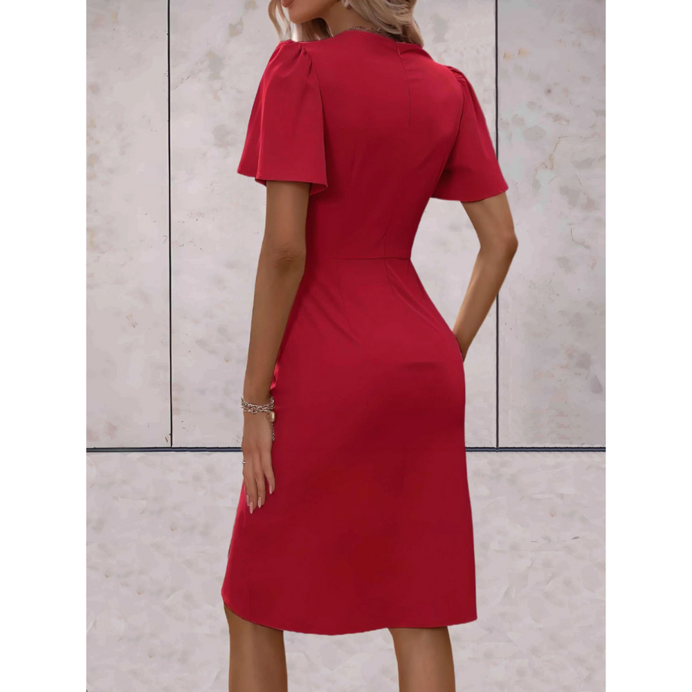 Wickelkleid Damen Midi V-Ausschnitt