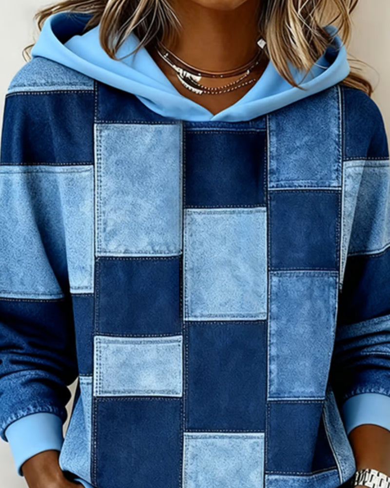 Schicker Langarm-Karierten Hoodie