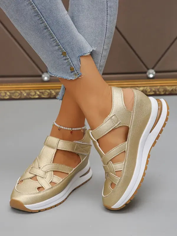 Bequeme Sandalen mit Keilabsatz und Klettverschluss für Damen