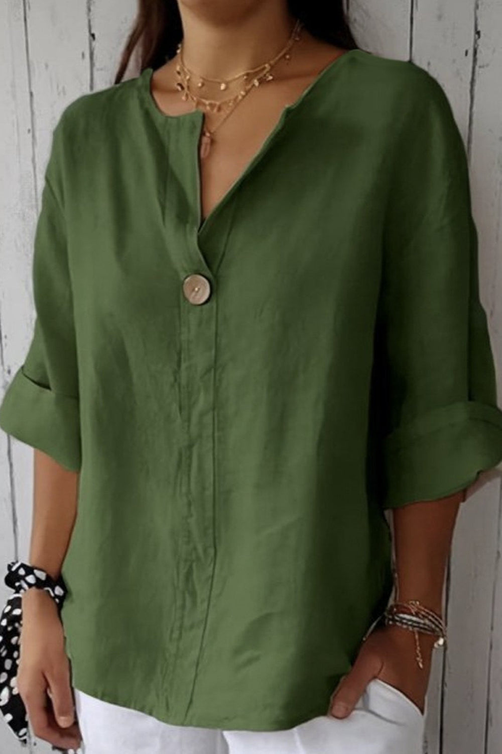 Chalina – Leinen bluse Mit V-Ausschnitt