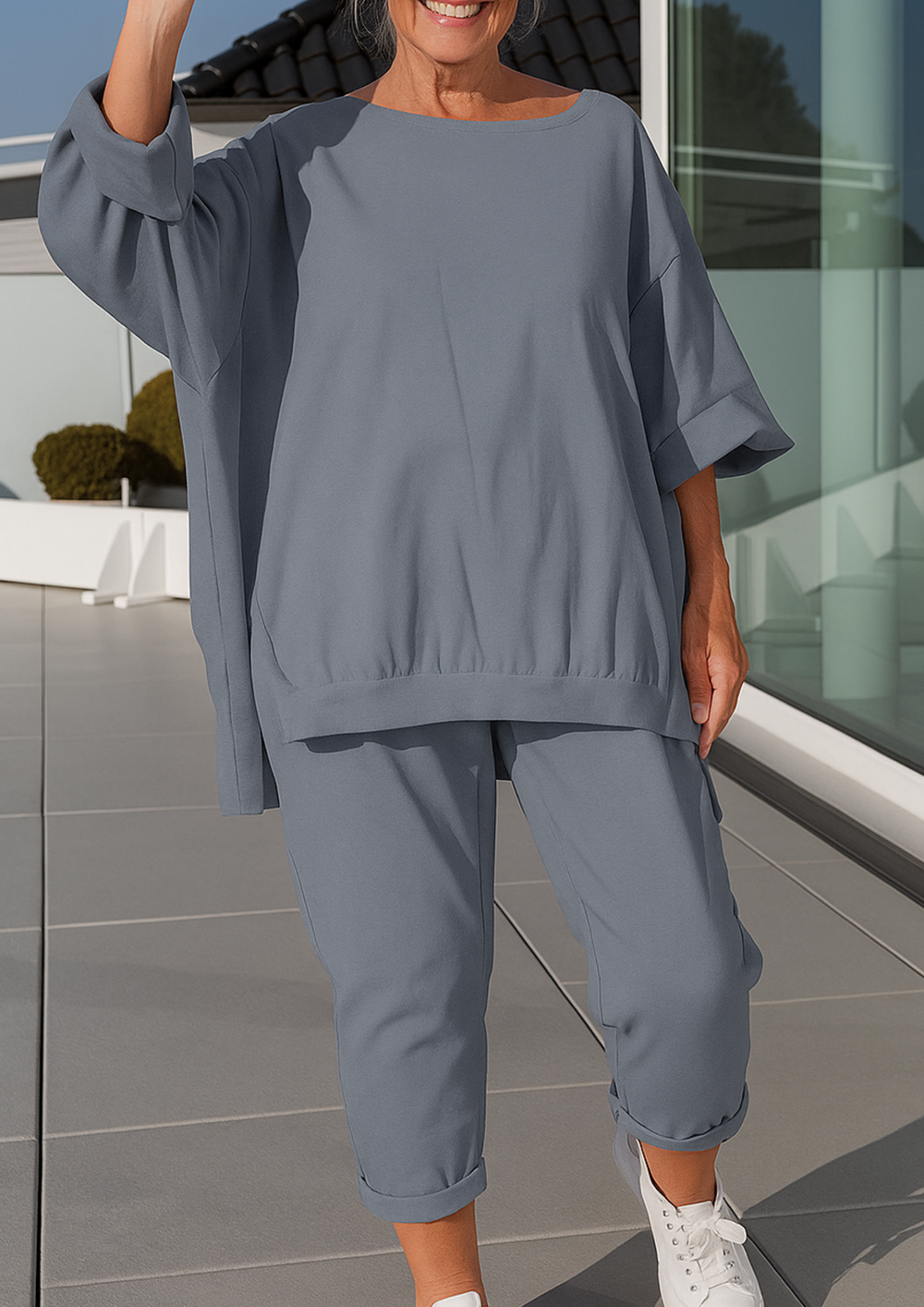 Rani Loungewear-Set mit Pullover-Top und verkürzter Hose | Grau