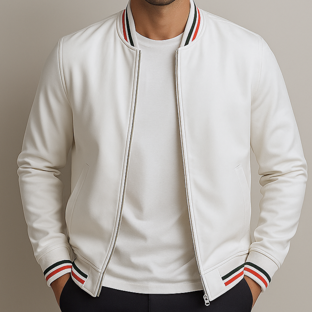 Maelisio Eleganter Bomber-Blouson mit Streifen | Weiß