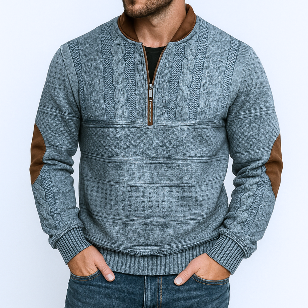Adrian Strickpullover mit Reißverschlussdetail | Blau