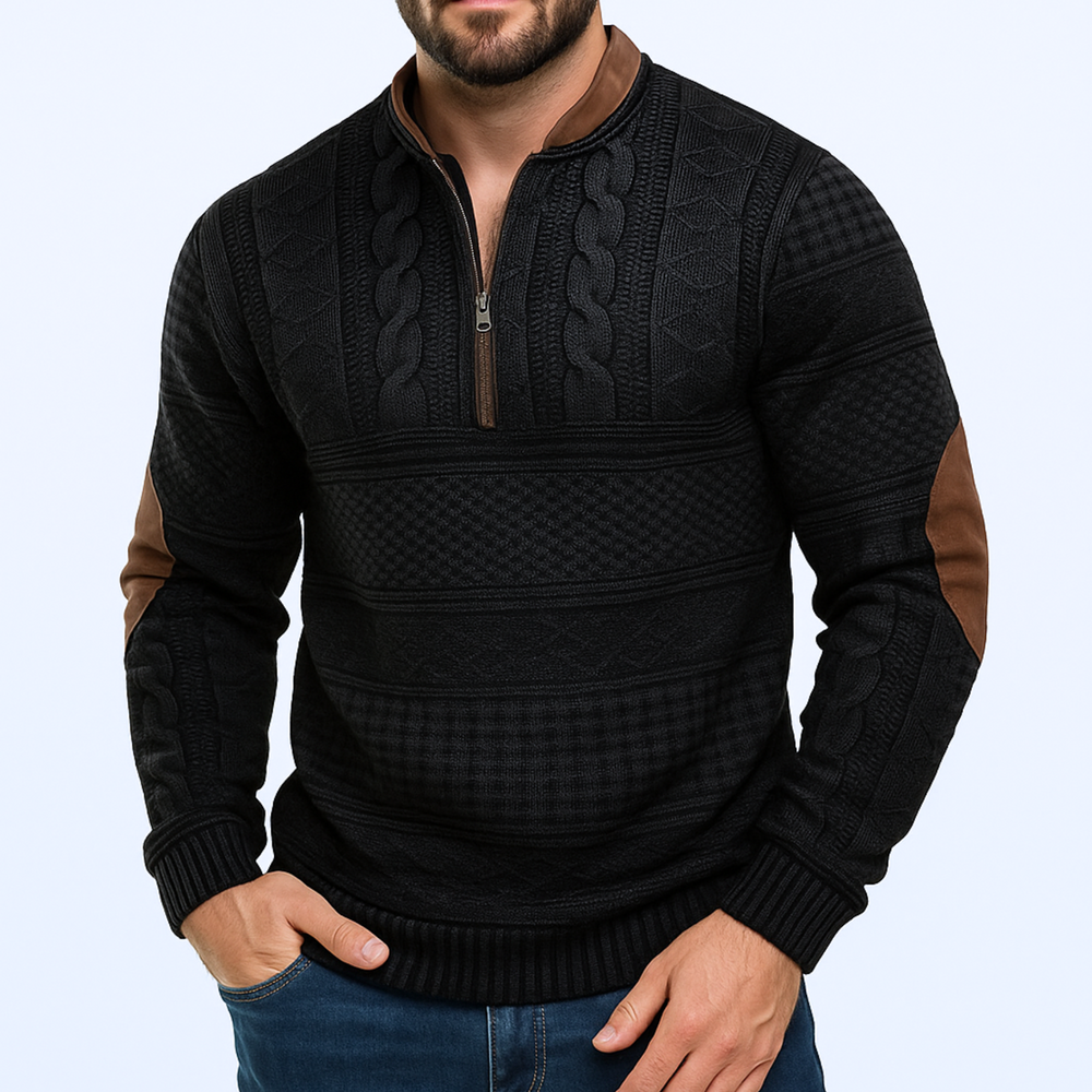 Adrian Strickpullover mit Reißverschlussdetail | Schwarz