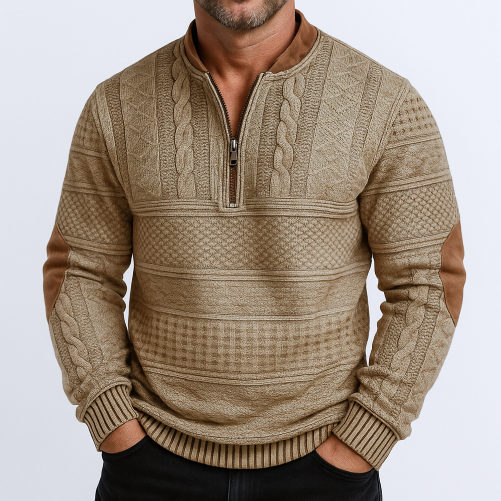 Adrian Strickpullover mit Reißverschlussdetail | Khaki