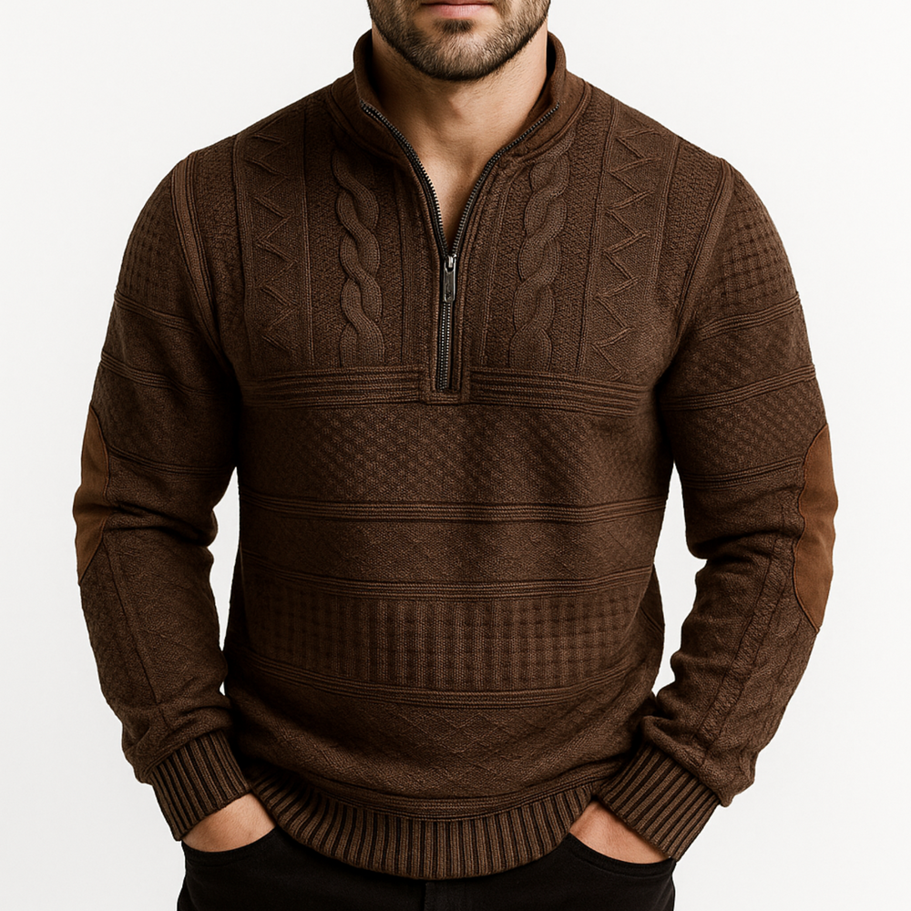Adrian Strickpullover mit Reißverschlussdetail | Braun