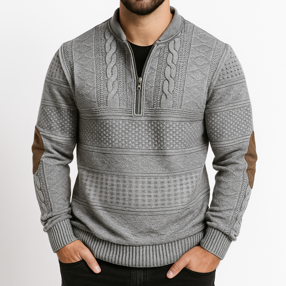 Adrian Strickpullover mit Reißverschlussdetail | Grau