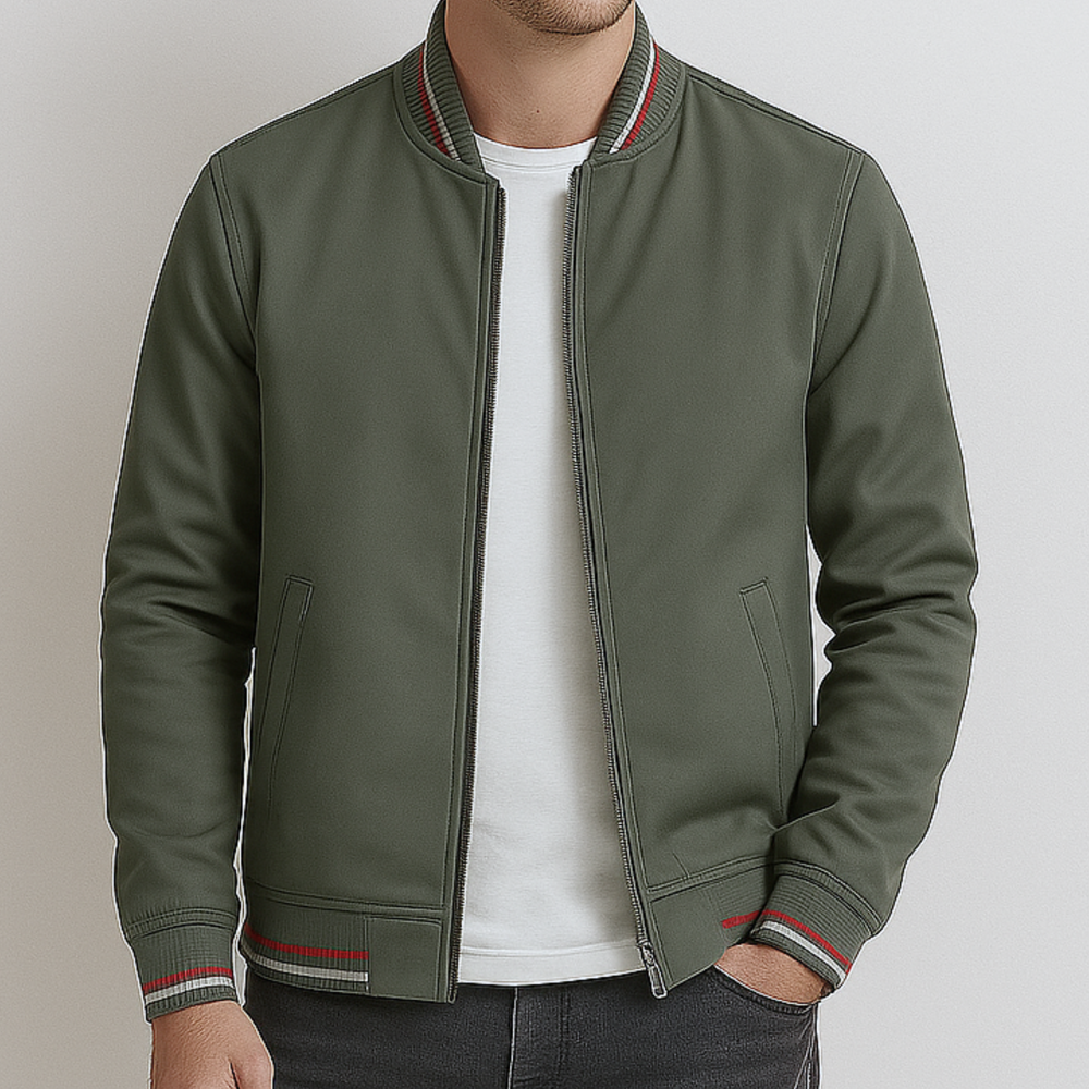 Maelisio Eleganter Bomber-Blouson mit Streifen | Oliv
