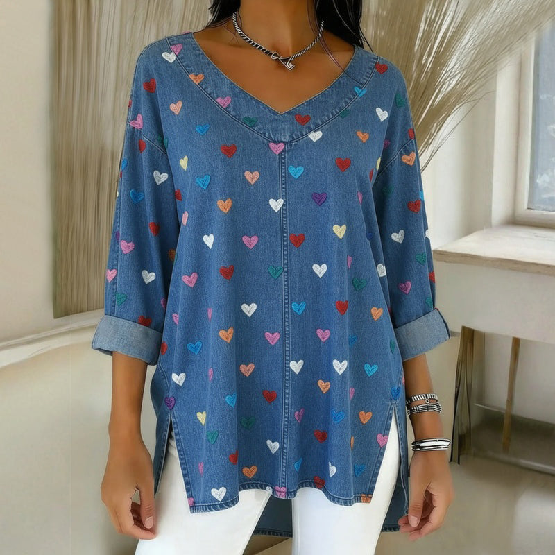 Kerry – Vintage-Bluse Mit Herzmuster