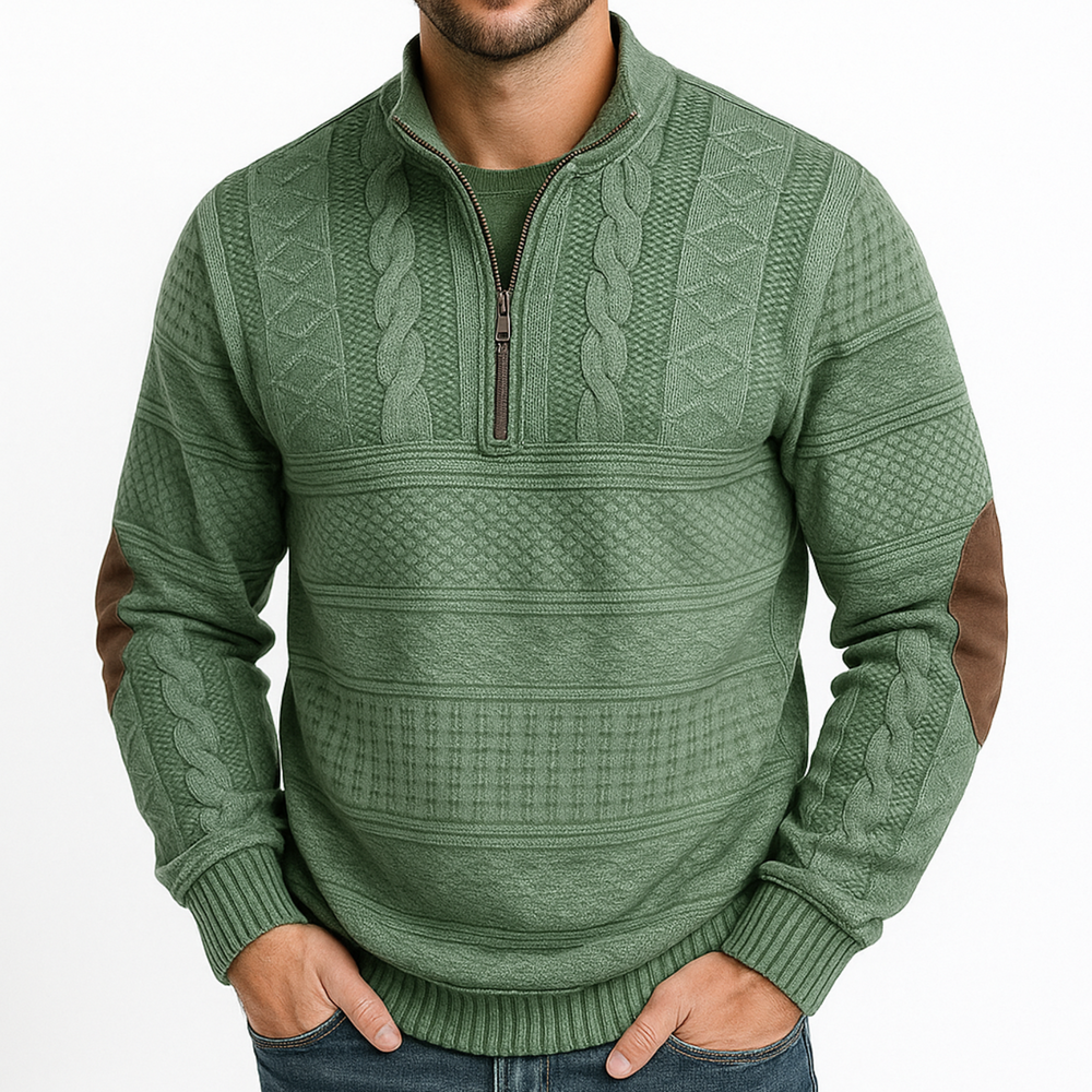 Adrian Strickpullover mit Reißverschlussdetail | Grün