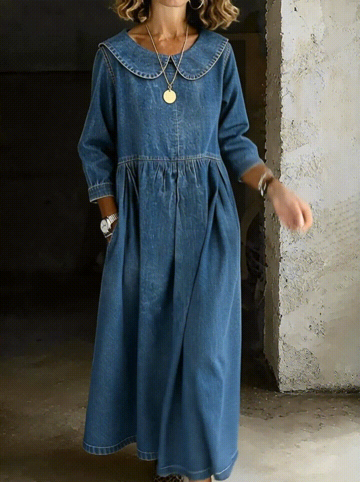 Clara Damen Denim Kleid mit Peter Pan Kragen