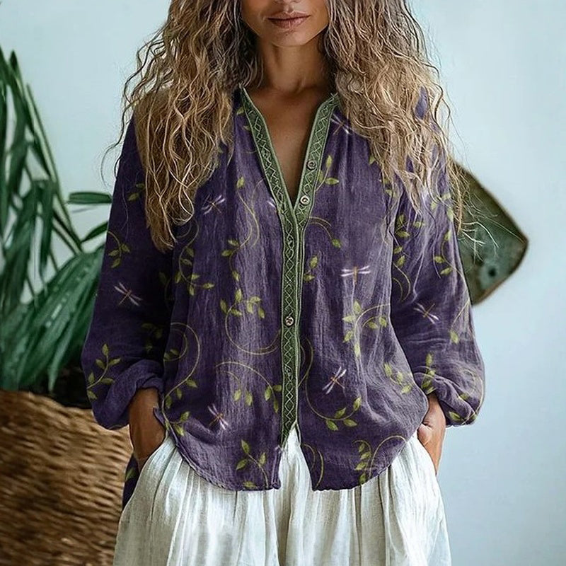 Lurellea - Bluse mit weichem Griff und Blattprint