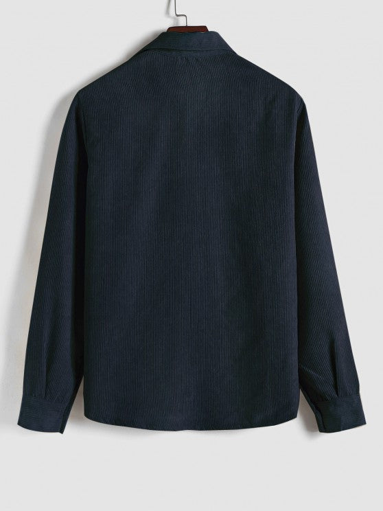 Herren Corduroy Langarmhemd mit halber Knopfleiste