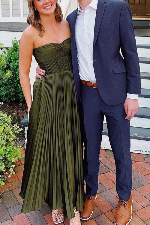 Elarine | Strapless Pleated Maxi Dress