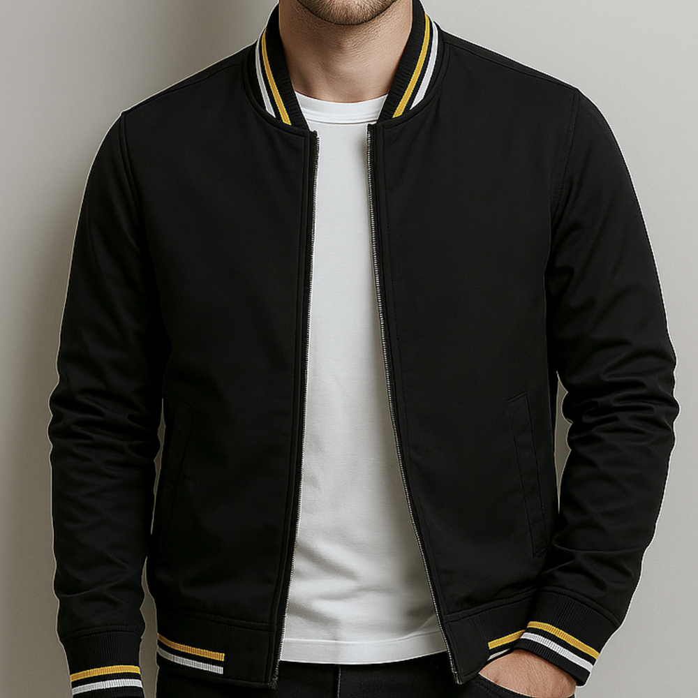Maelisio Eleganter Bomber-Blouson mit Streifen | Schwarz