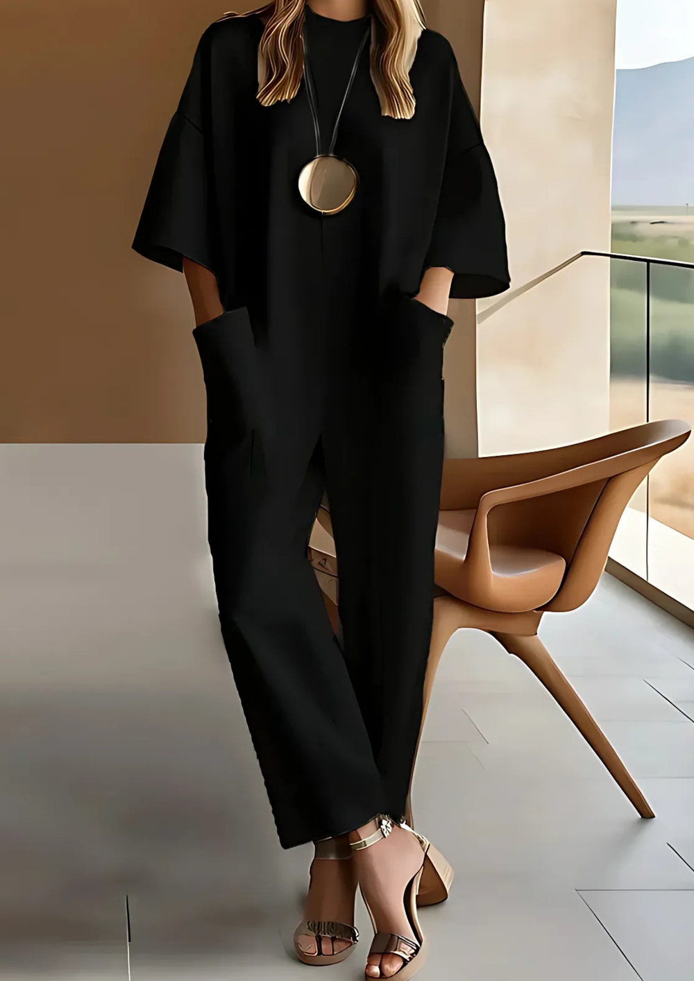 Elisse Eleganter Jumpsuit mit kurzen Ärmeln | Schwarz
