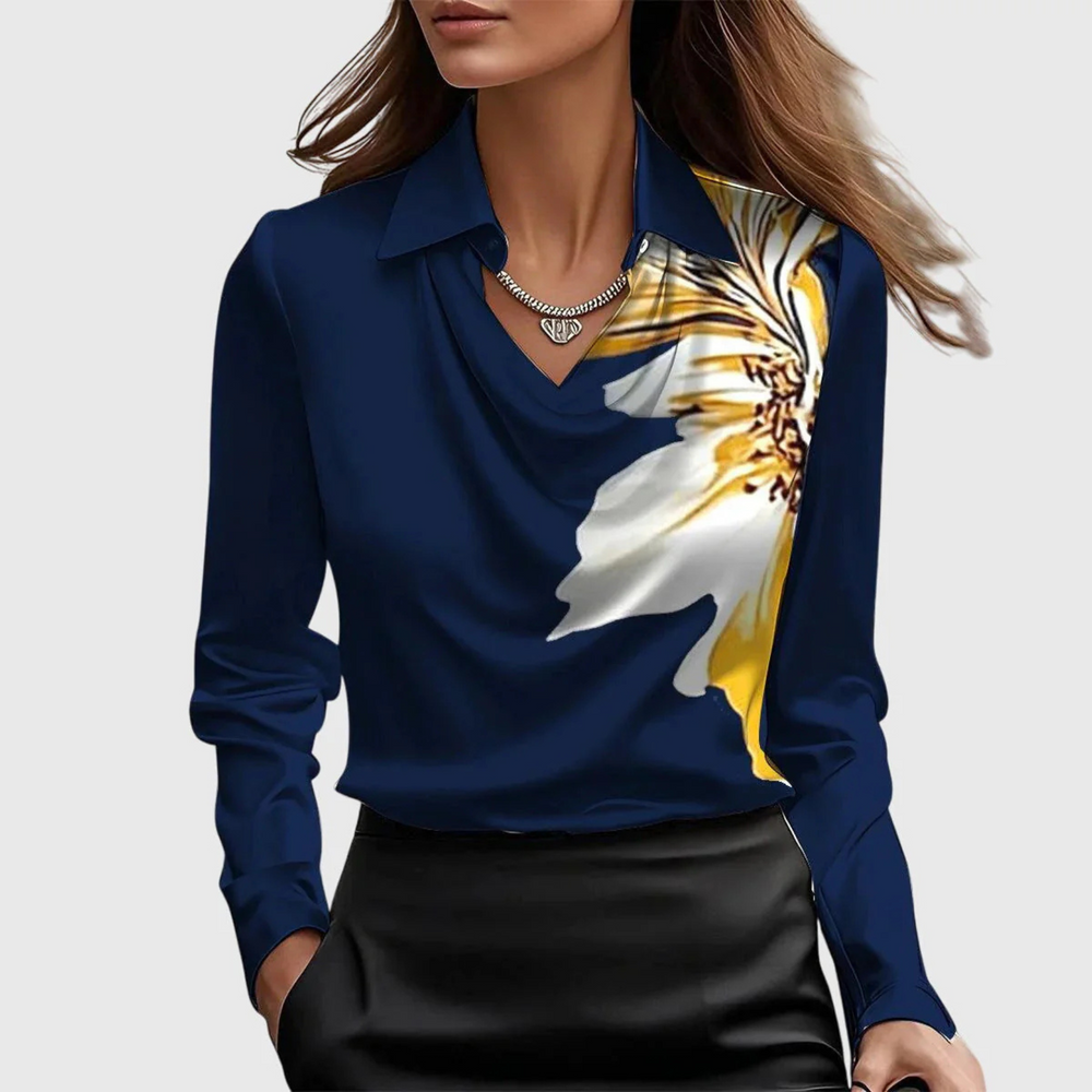 Lynn Elegante Bluse | Blau mit Blumenmuster