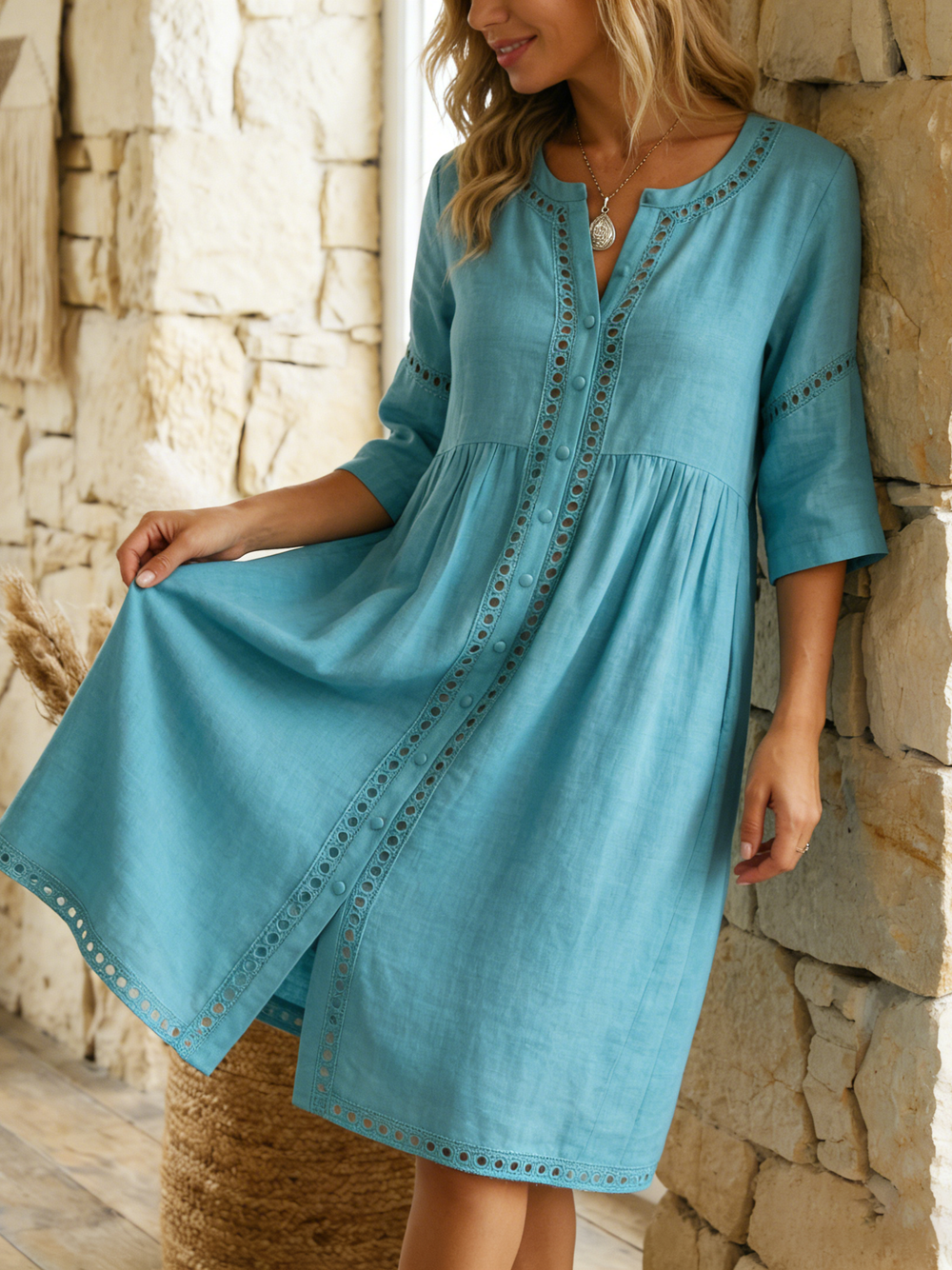 Harlow - Premium-Leinen-Midikleid