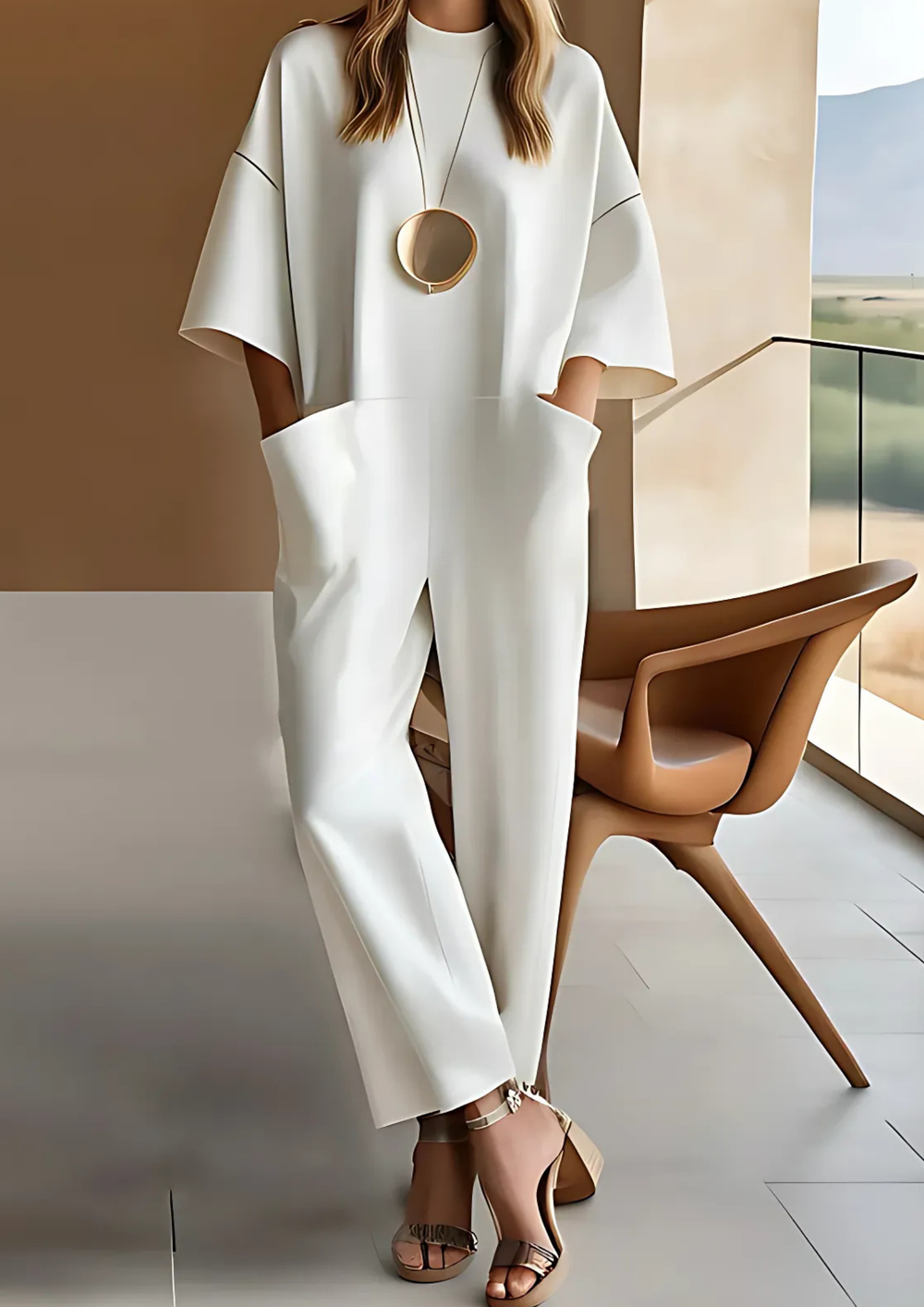 Elisse Eleganter Jumpsuit mit kurzen Ärmeln | Weiß