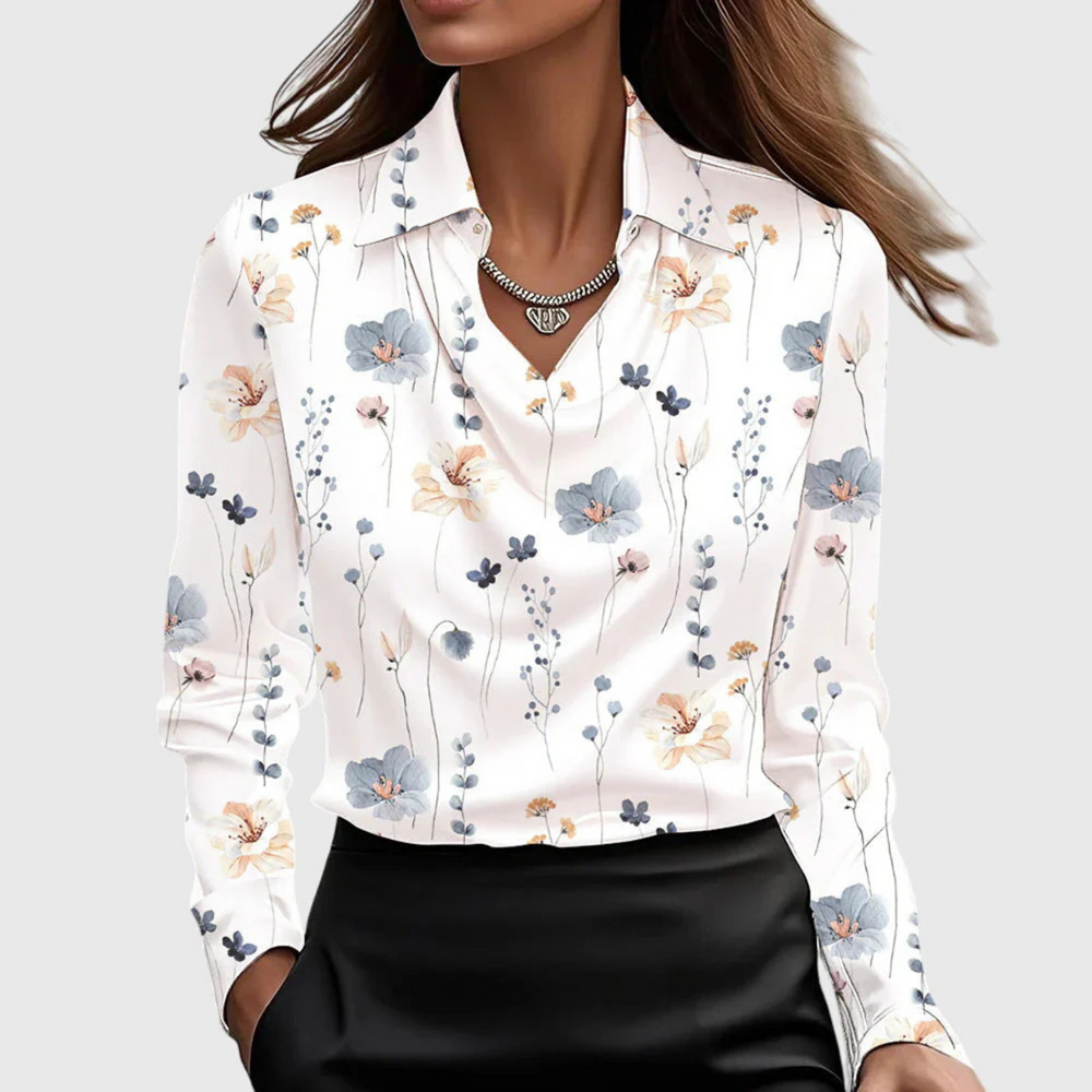 Lynn Elegante Bluse | Weiß mit Blumenmuster