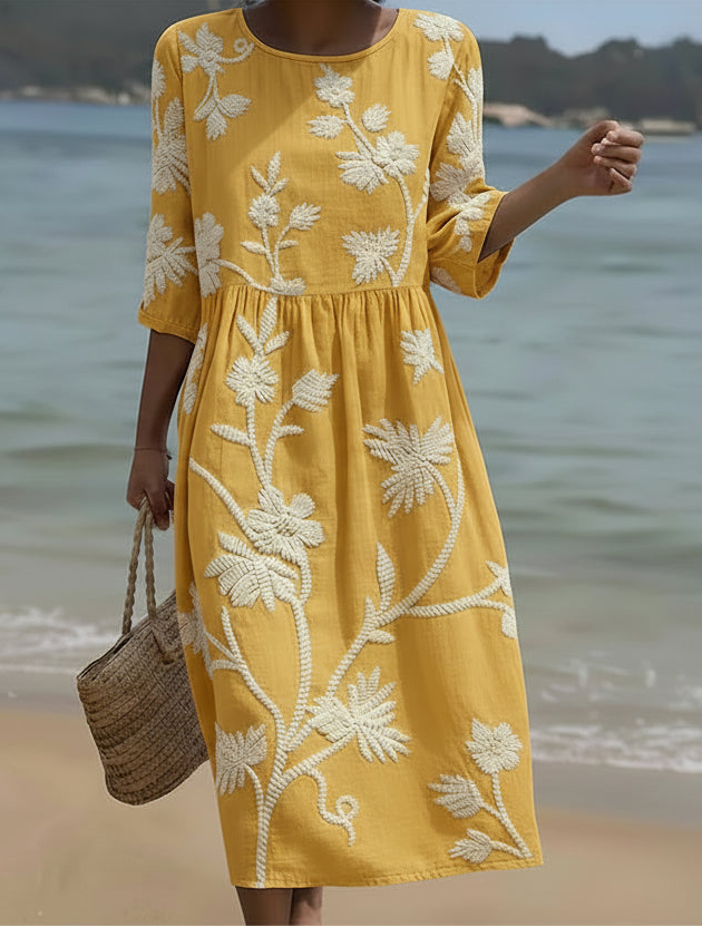 Yassy | Midi-Kleid mit Pflanzen- und Blumenmuster