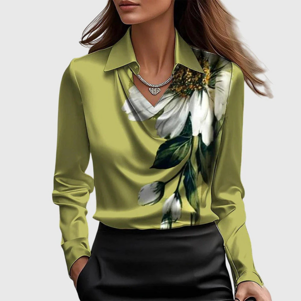 Lynn Elegante Bluse | Grün mit Blumenmuster