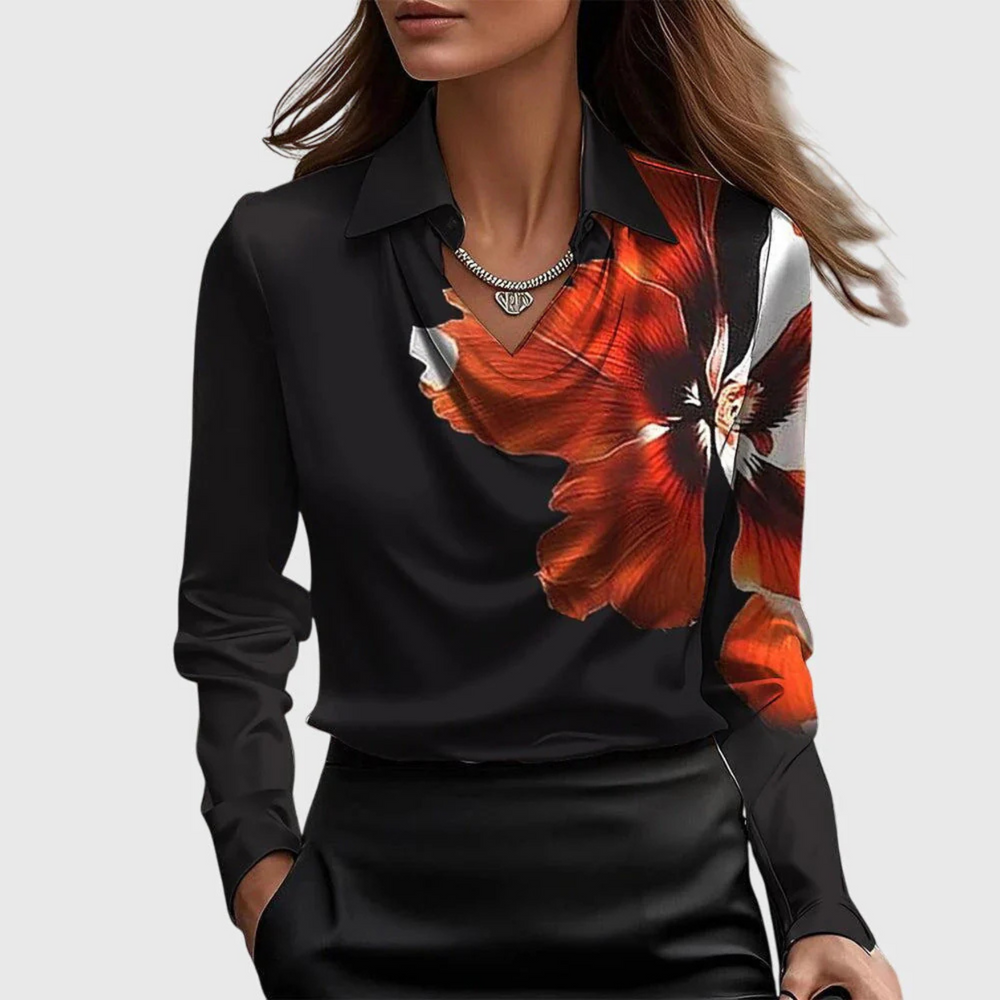 Lynn Elegante Bluse | Rot mit Blumenmuster