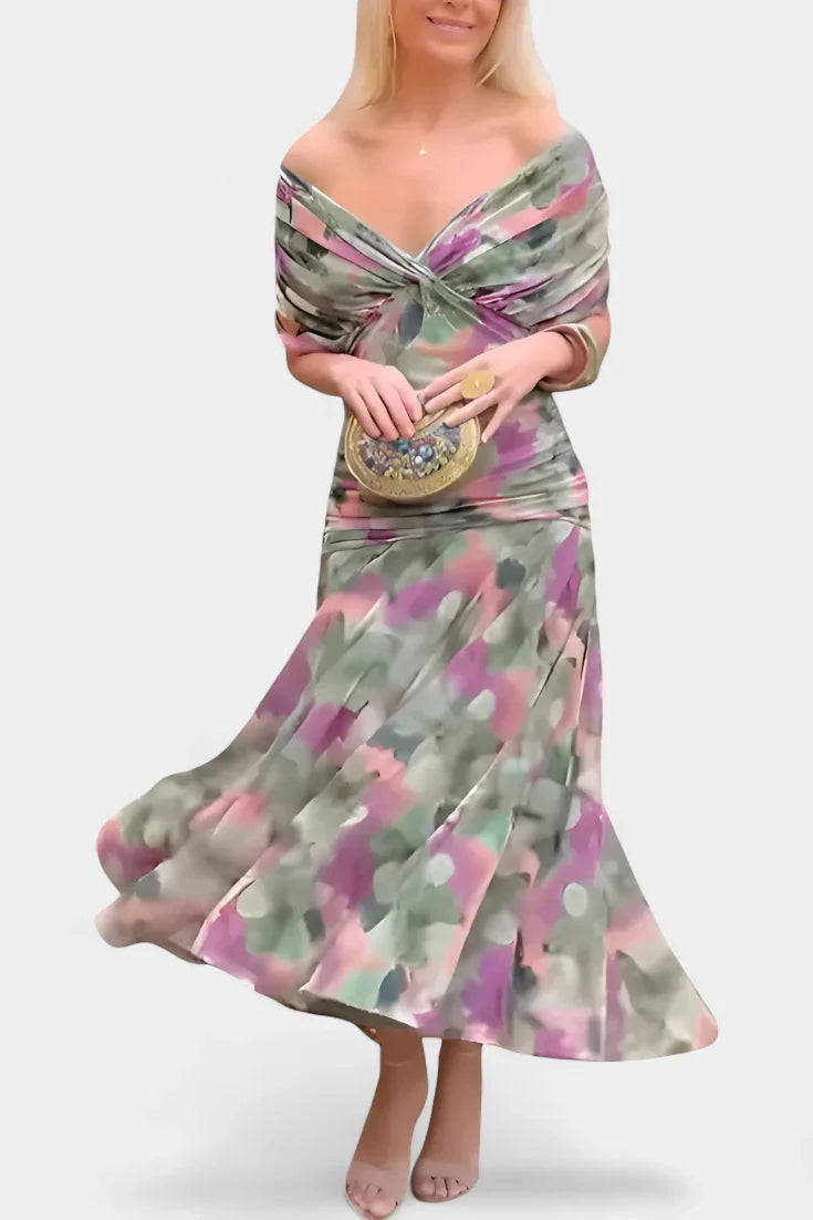 Inés | Langes Blumenkleid mit V-Ausschnitt